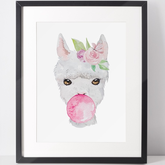 Cute Llama Nursery Decor Wall Art Watercolor Illustration Print Poster Unframed - Picture 2 of 7